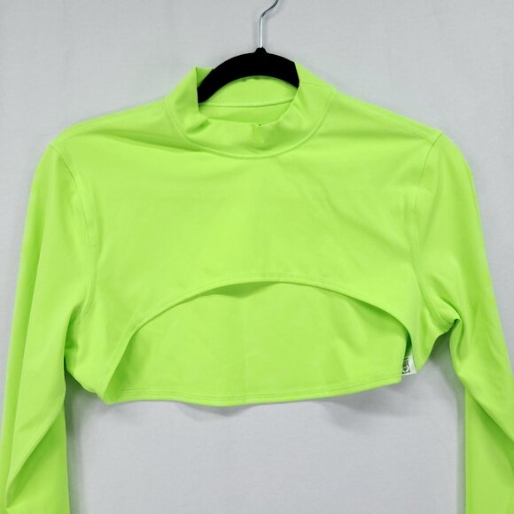 Athleta Cropped Top Size XS Eclipse Shrug Long Sleeve Neon Yellow Athletic Shirt - Picture 3 of 12